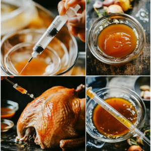 Step-by-step process for injecting a turkey using marinade recipes.