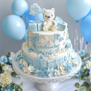 Adorable Nautical-Themed Baby Shower Cake for Boys