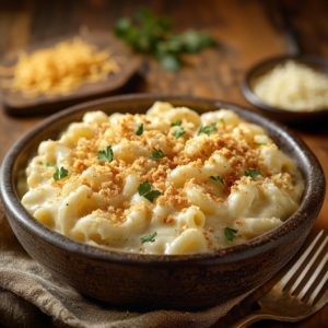 Classic Baked Mac and Cheese with Crispy Breadcrumb Topping