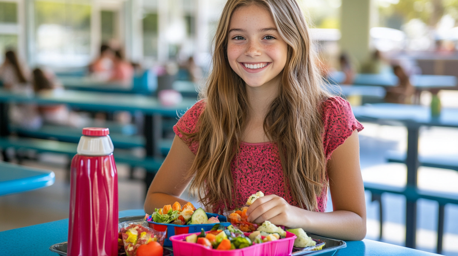 Healthy Lunch Ideas for Teens: Delicious, Nutritious, and Easy-to-Pack Meals 2 Teenage girl enjoying a healthy, balanced school lunch