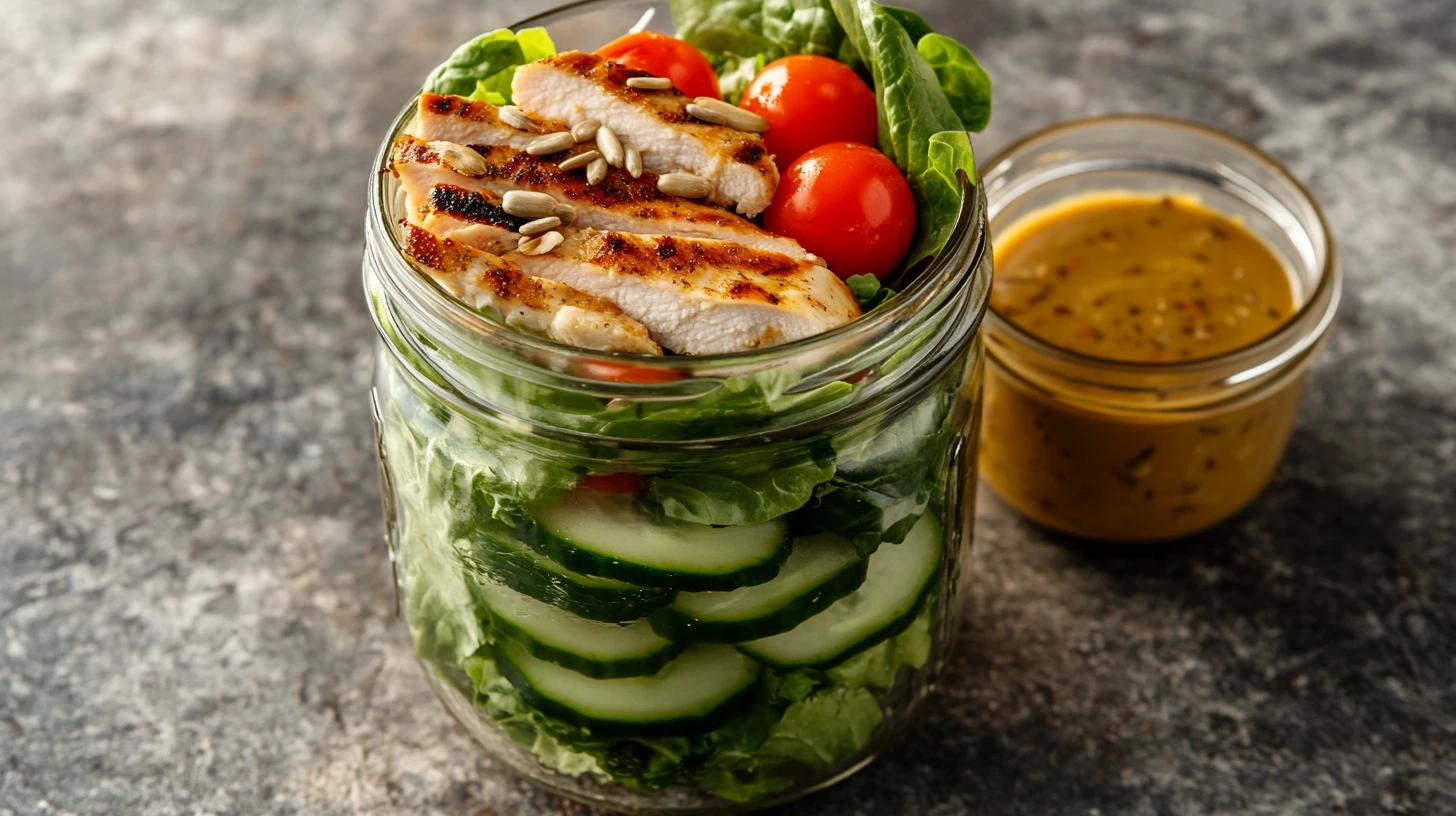 Healthy Lunch Ideas for Teens: Delicious, Nutritious, and Easy-to-Pack Meals 6 Layered jar salad with grilled chicken and veggies for lunch