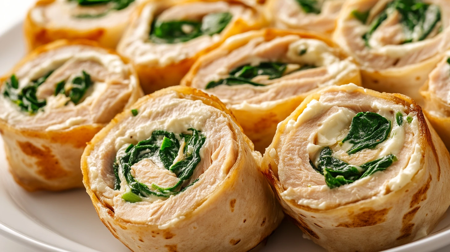 Healthy Lunch Ideas for Teens: Delicious, Nutritious, and Easy-to-Pack Meals 4 Creamy turkey pinwheel wraps with light spinach on a white plate